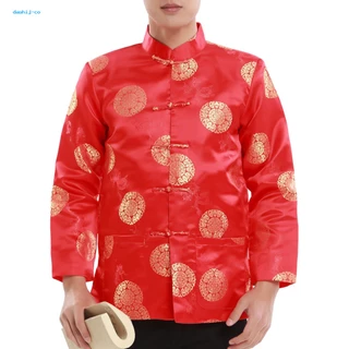 Da * Áo Sơ Mi Tay Dài Cổ Đứng Vải satin Mịn Màu Đỏ tang Phong Cách Trung Hoa Cho Người Lớn Tuổi