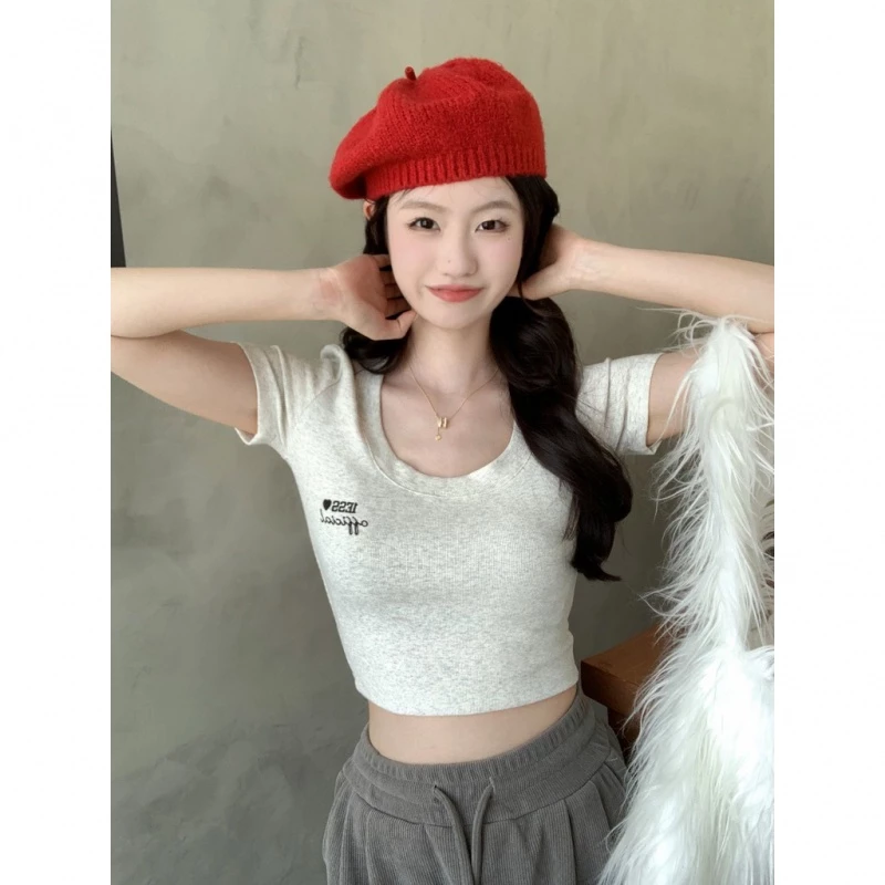 【100% cotton】Áo baby tee Áo Thun ôm body Áo y2k Ngắn Tay Cổ Tròn Ôm Dáng Thời Trang Mùa Hè Cho Nữ