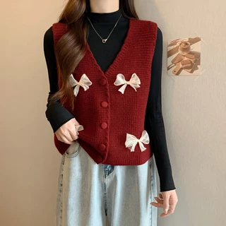 Áo sweater Không Tay Cổ Chữ v Thắt Nơ Phong Cách Thời Trang Mới 2023