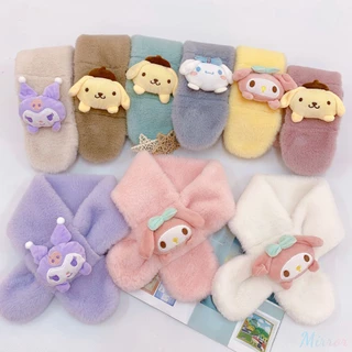 ♕ Sanrio My Melody Cinnamoroll Kuromi Khăn choàng lông hình hoạt hình ấm áp và dễ thương dành cho trẻ em - Khăn quàng cổ mùa đông dày và ấm cúng cho đồ trang trí cho bé trai và bé gái