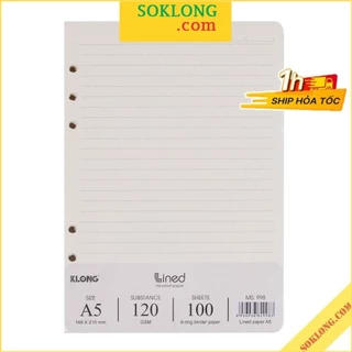 Ruột sổ còng kẻ ngang A5 100 tờ dày dặn SOKLONG, giấy refill binder file còng Klong MS 998