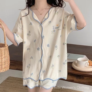 Bộ Đồ Ngủ Tay Ngắn Chất Liệu Cotton Họa Tiết Hoạt Hình Phong Cách Hàn Quốc Thời Trang Mùa Hè Cho Nữ