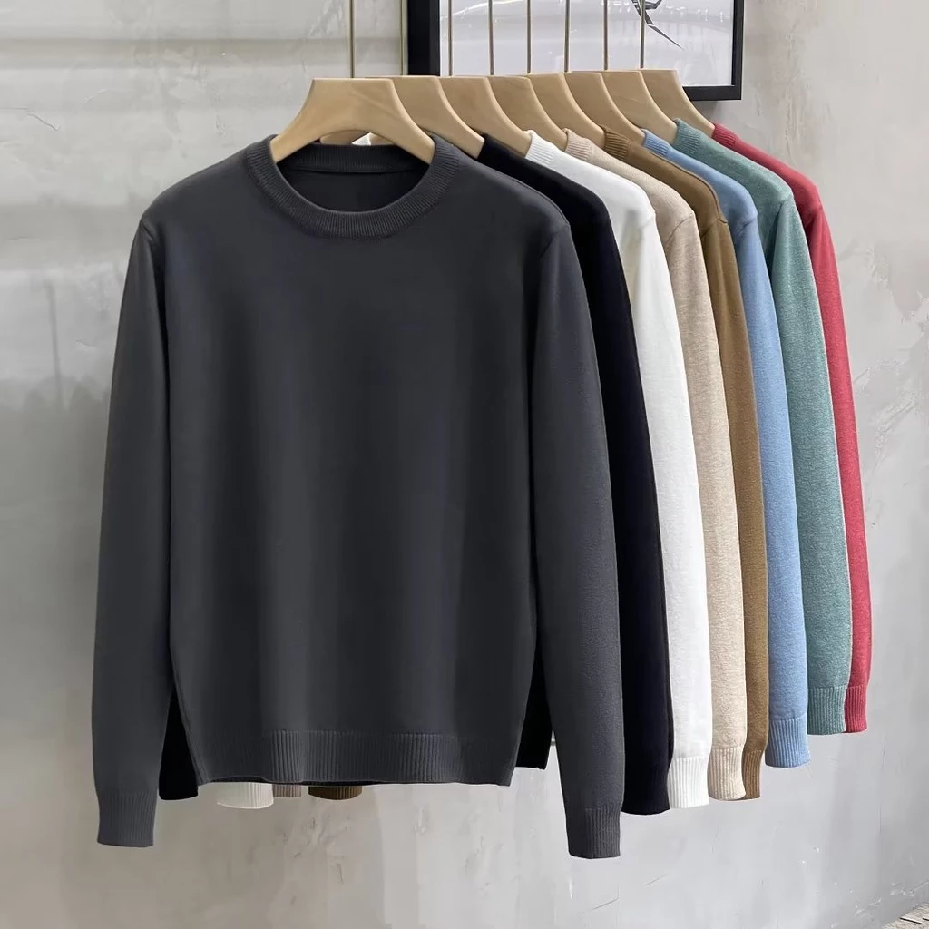 Áo sweater Dệt Kim Cổ Tròn Màu Trơn Thời Trang Xuân Thu Mới Cho Nam