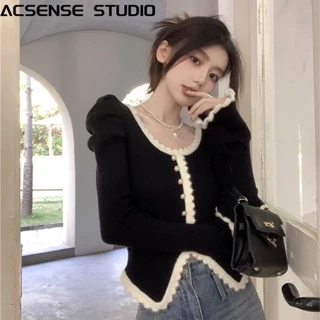 ACSENSE STUDIO Áo Len áo khoác cardigan Vintage Comfortable Hàn Phong Cổ điển WXF23A0PVR 42Z231020