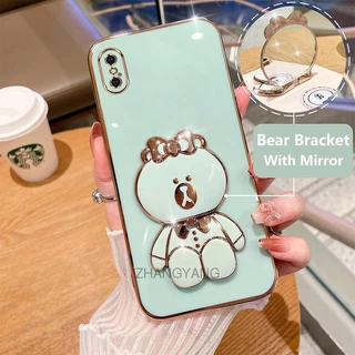 ốp lưng iphone x xr xs xs max Ốp Điện Thoại TPU Silicon Mạ Điện Hình Gấu 3D Có Giá Đỡ Cho iphone x xr xs xs max