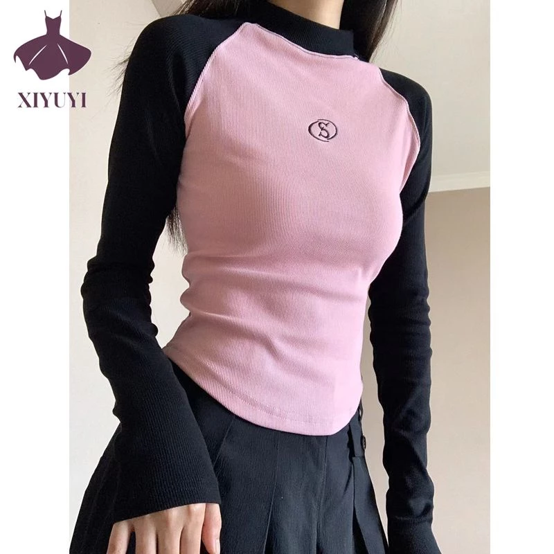 Xiyuyi Áo Thun cotton Tay Dài Dáng Ôm Thời Trang Cho Nữ