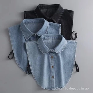 Mới Áo Sơ Mi cotton denim Cổ Áo Giả Phong Cách Hàn Quốc Thời Trang Thu Đông Cho Nữ