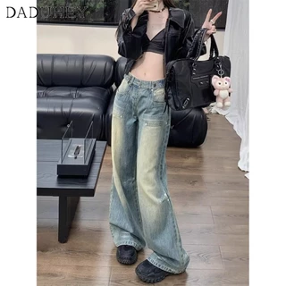 Quần jeans DADUHEY ống rộng lưng cao phong cách đường phố Mỹ cổ điển cao cấp cỡ lớn