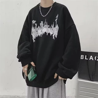 M-5XL Áo khoác áo hoodie sweater nỉ siêu rẻ phù hợp nam nữ rộng thoải mái 2024 NEW In Hình Ngọn Lửa Phong Cách Mỹ Cổ Điển Thời Trang unisex