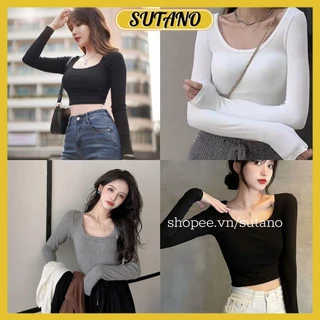 áo len tăm nữ dài tay thiết kế cổ u croptop kiểu dáng thời trang phong cách cá tính A216 SUTANO