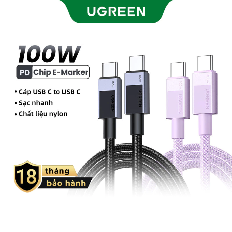 Cáp sạc nhanh UGREEN PD 100W Type C được nâng cấp Cáp dữ liệu Chip E-Marker USB cho iPhone 16/17 , Samsung S24 Ultra,