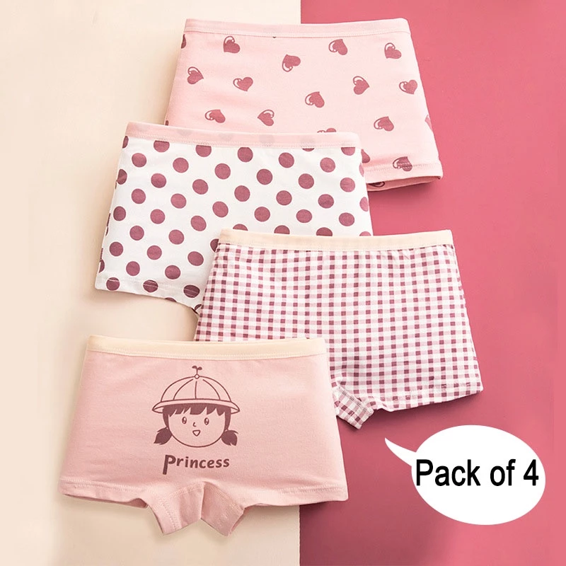 （4pc）Quần Lót boxer Bằng cotton Mỏng Cỡ Lớn / Vừa / Nhỏ Dễ thương Phong Cách Mùa Hè Cho Bé Gái