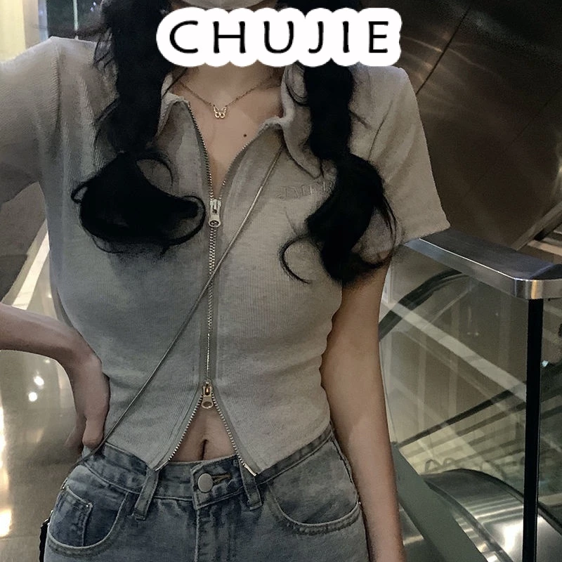 CHUJIE áo thun nữ croptop phông Kiểu Hàn thoải mái bông Mẫu mới nămc TXS16Z23041302