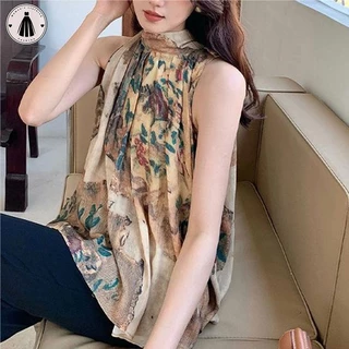 Hormoo dáng rộng không tay Hot Girl Tank Top Áo sơ mi kiểu Pháp in họa tiết cổ điển