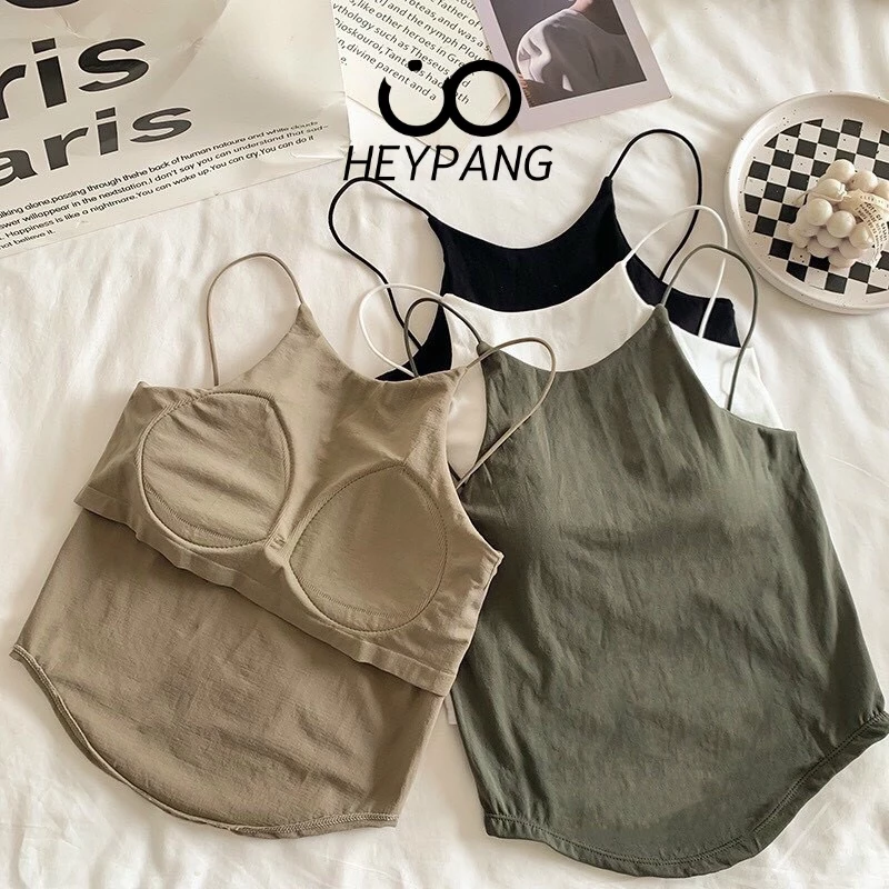 Áo 2 dây yếm bra có sẵn đệm 2 in 1 Heypang áo hai dây đệm ngực may liền bra croptop hottrend