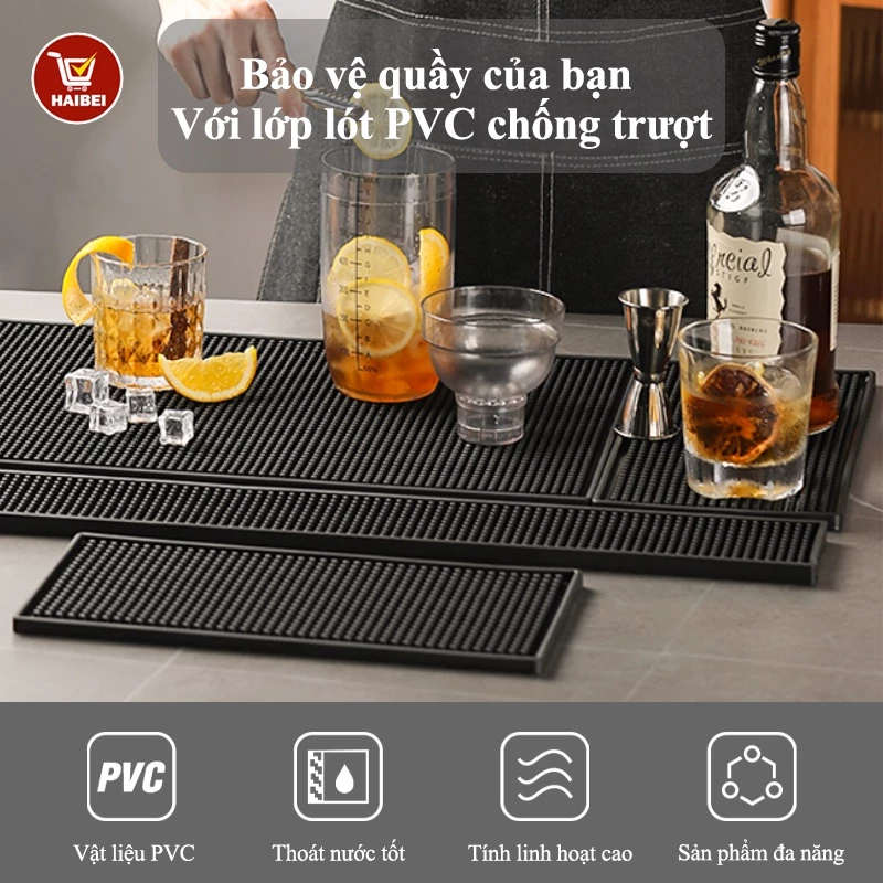 Thảm Lót Cao Su Quầy Bar, Thảm bar pha chế, Thảm để đồ dụng cụ làm tóc chuyên dụng (Rubber Bar Mat) với kích cỡ 45x30cm