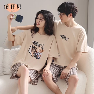 Bộ Đồ Ngủ Tay Ngắn Chất Liệu cotton Mỏng Nhẹ Thời Trang Xuân Hè Xinh Xắn Cho Nữ