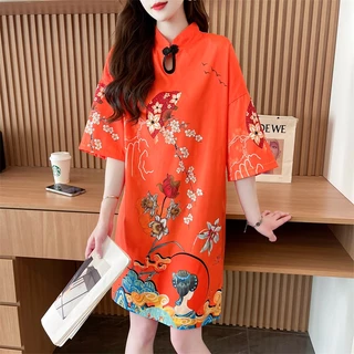 Đầm Qipao Cách Tân Dáng Rộng In Họa Tiết Năm Mới 2024 Thời Trang Xuân Hè Cho Bạn Gái