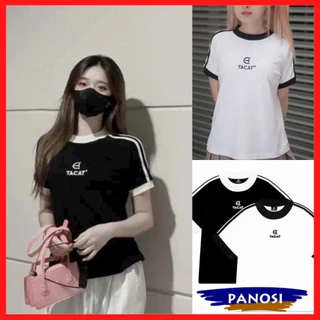 Áo babytee nữ áo phông nữ cổ tròn tay ngắn phối viền chữ thêu chất thun tăm co giãn PANOSI - A850