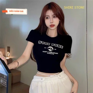 Áo thun croptop tay ngắn cotton ôm body Stay Pure