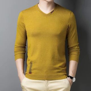 Áo Sweater Dệt Kim Mỏng Tay Dài Dáng Rộng Cổ Chữ V Màu Trơn Thời Trang Cho Nam