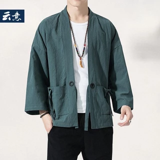 Áo Khoác kimono Bằng cotton Lanh Dáng Rộng Phong Cách Trung Hoa Cổ Điển Thời Trang Mùa Thu Cho Nam