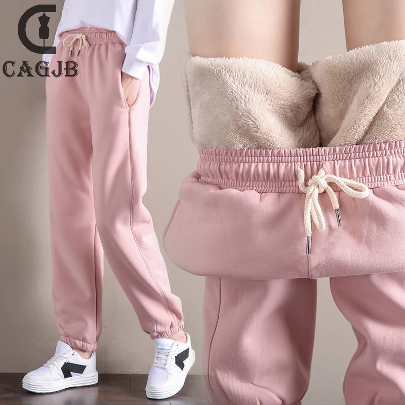 [cagjb] Quần Ống Rộng Bằng Lông Cừu cashmere Dày Dặn Giữ Ấm Mùa Đông Cho Nữ Hàn Quốc  Quần Jogger Nỉ Bông Kích thước S-3XL yomg