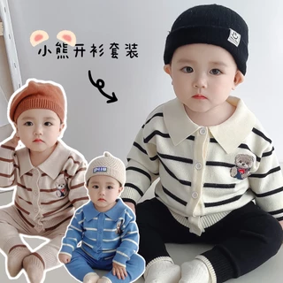 Áo Khoác cardigan Dệt Kim Kẻ Sọc Phối Quần Dài Thời Trang Thu Đông Cho Bé