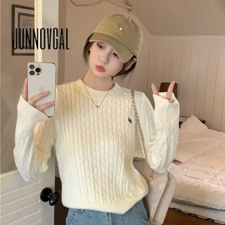 Junnovgal Áo Sweater Cổ Tròn Tay Dài Dáng Rộng Màu Trơn Thời Trang 2023