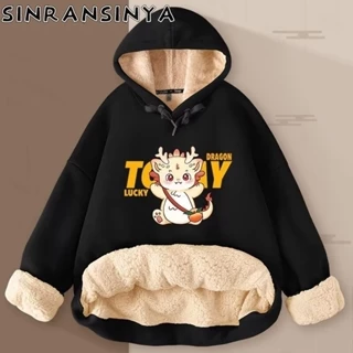 Sinransinya Áo Hoodie Dài Tay In Hình Rồng Năm Mới Phong Cách retro Nhật Bản Giản Dị Dành Cho Nam