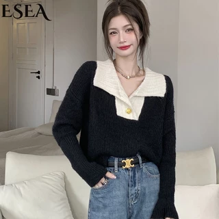  Áo sweater Phối Màu Đen Trắng Thời Trang Theo Phong Cách Pháp Dành Cho Nữ