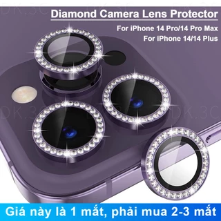 Cho iPhone 15 14 13 12 11 Pro Max mini / 14 15 Plus Kim Cương Lấp Lánh Kim Cương Bảo Vệ Ống Kính Máy Ảnh Vòng Kim Loại Có Kính Cường Lực