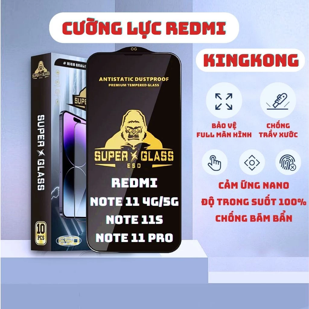 Kính cường lực Redmi Note 11 / 11 Pro 5G China / 11s Kingkong full màn | Miếng dán bảo vệ màn hình cho Xiaomi | VICASE