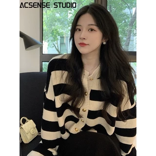 Áo khoác len cardigan ACSENSE STUDIO A91K5XW 40Z231007 cổ điển thời trang Hàn Quốc