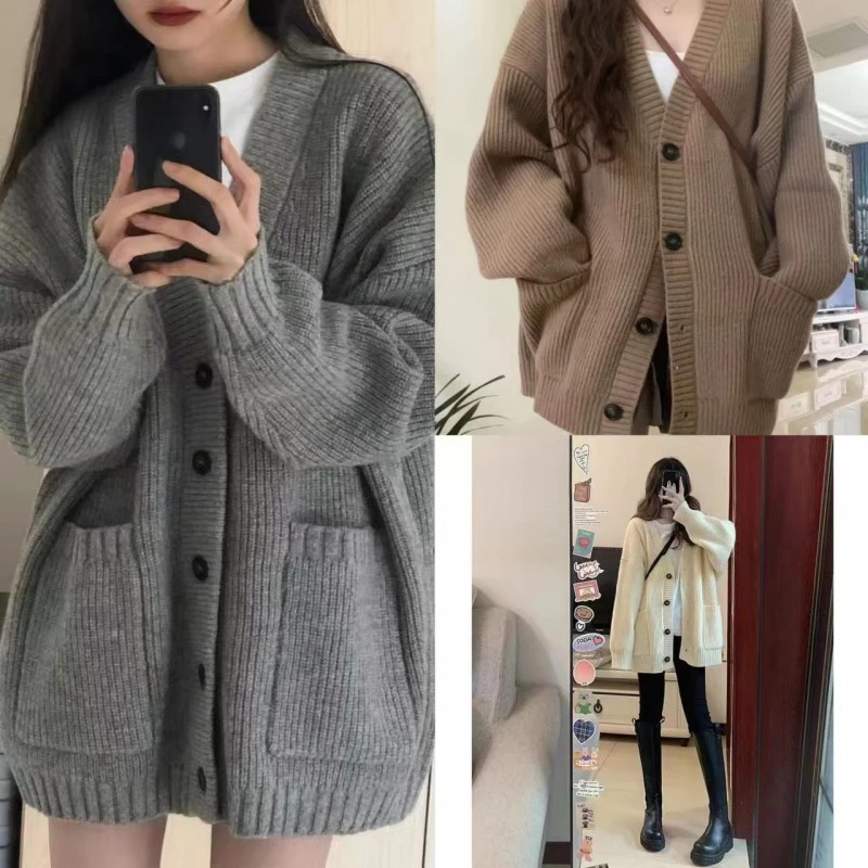 Áo Khoác cardigan Dệt Kim Dáng Rộng Phong Cách Hàn Quốc Thời Trang Mùa Thu Cho Nữ