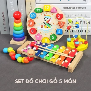 Bộ combo 5 món đồ chơi gỗ phát triển trí tuệ  đồ chơi giáo dục sớm cho bé giáo cụ Montessori