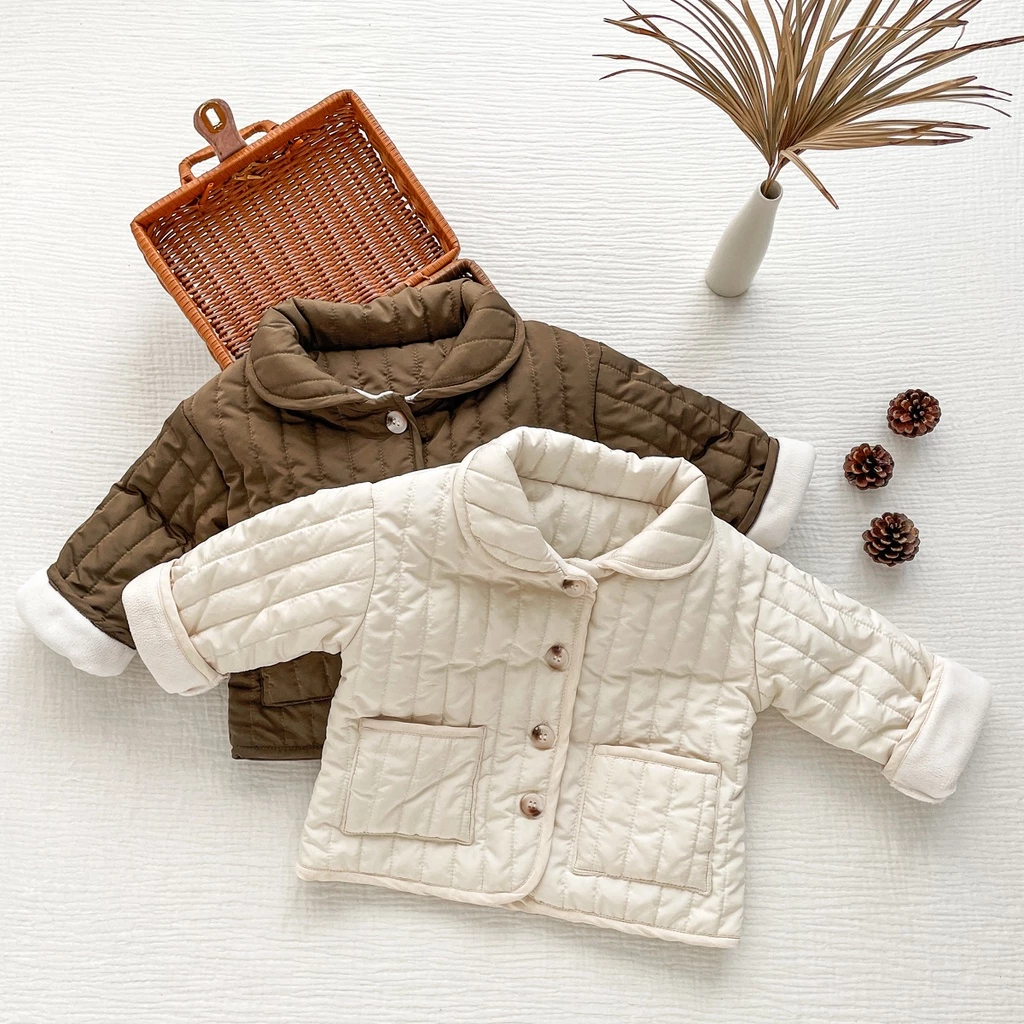 Áo Khoác cotton Màu Trơn Giữ Ấm Mùa Đông Dành Cho Bé Trai Gái 1-5 Tuổi