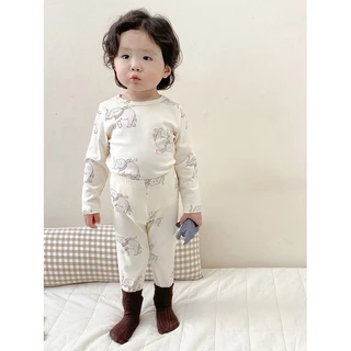 Bộ Đồ Ngủ cotton Màu Trơn In Họa Tiết Hoạt Hình Đáng Yêu Cho Bé