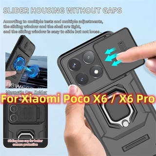 Vỏ bảo vệ ống kính trượt máy ảnh cho Xiaomi Poco X6 Pro PocoX6 Neo PocoX6Pro 5G 2024 Giá đỡ vòng hút tự động Vỏ cứng Giá đỡ chống sốc Vỏ điện thoại