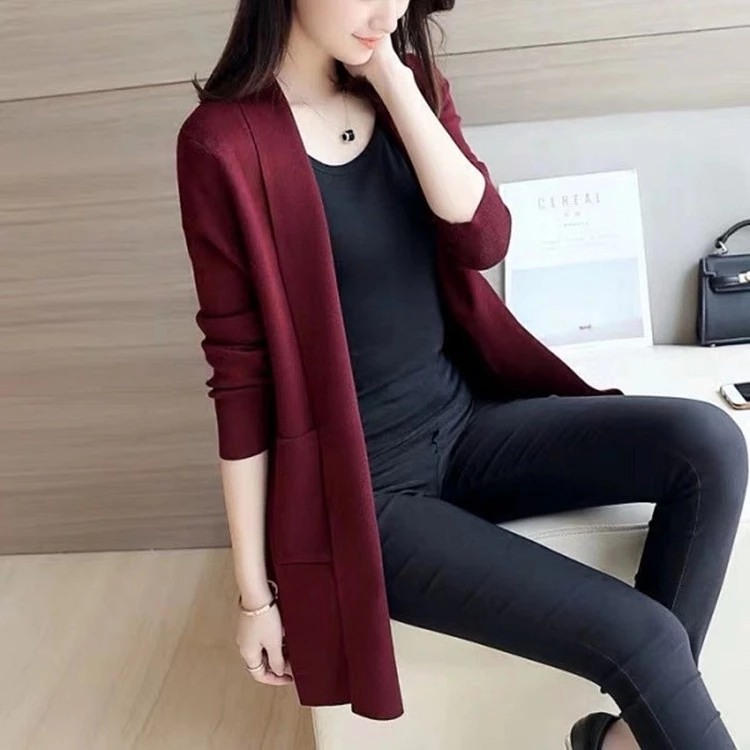 Áo Khoác cardigan Dệt Kim Tay Dài Dáng Rộng Phối Túi Phong Cách Hàn Quốc Thời Trang Mùa Thu Mới Dành Cho Bạn Nữ m-3xl2023