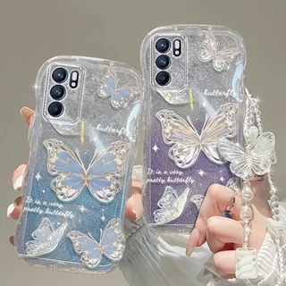 Dreamy Blue Purple Butterfly OPPO Reno 6 4G 5G Reno 6 Z 5G Reno 6 Pro + Reno 4 Pro Vỏ mạ điện mềm Vỏ điện thoại lấp lánh chuyển màu sang trọng có giá đỡ Vỏ bảo vệ