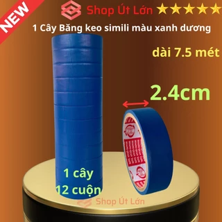 Băng keo simili màu xanh dương, rộng 2.4cm, dài 7.5 mét, lõi giấy 3mm, 1 cây 12 cuộn, giá tại xưởng - Siêu Thị Băng Keo