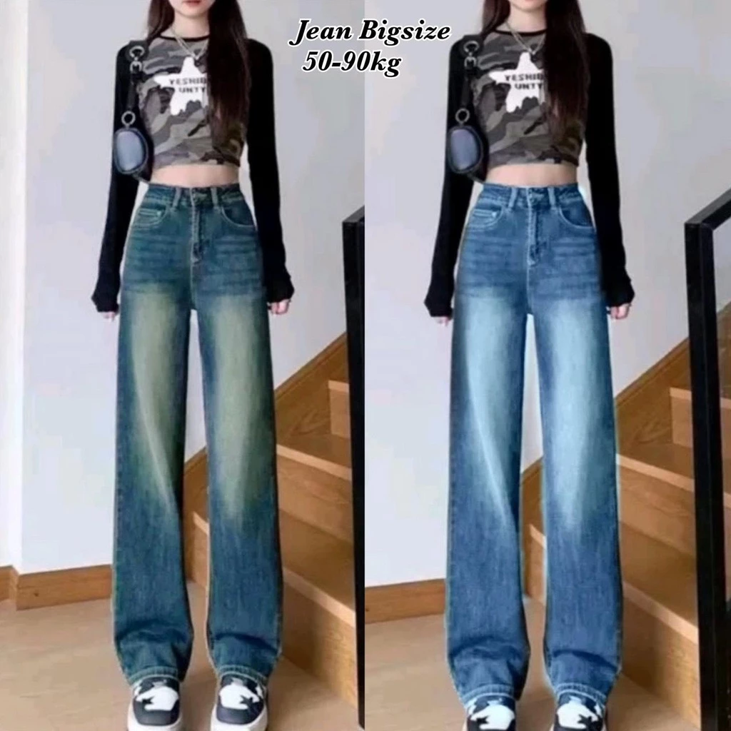 (HCM) Thời Trang Én Nhỏ Có Bigsize - Quần Jeans Bigsize Nữ Lưng Cao Baggy Kiểu Mới Sang Trọng Cao Cấp Xinh Đẹp 55-90kg