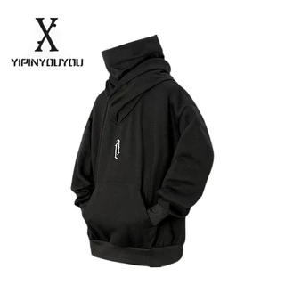 YIPINYOUYOU Áo Hoodie Cổ Cao Dáng Rộng Thêu Họa Tiết Phong Cách hip hop Thời Trang Thu Đông Cho Nam