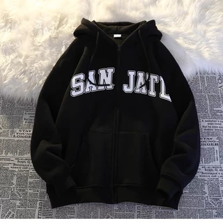 Áo hoodie zip nữ chonmua365 chữ SAN JATL dáng rộng mùa thu đông