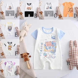 Bộ Áo Liền Quần Tay Ngắn Vải cotton Thoáng Khí In Hoạt Hình Dễ Thương Cho Bé Sơ Sinh