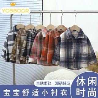 Áo sơ mi YOSBOGR KCS23915YU 37Z230915 tay dài họa tiết caro mềm mại thời trang thoải mái chất lượng cao cho bé 2023