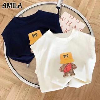 AMILA Áo Thun cotton Mỏng Không Tay Cỡ Vừa Và Lớn Dễ Thương Cho Bé Trai Và Bé Gái