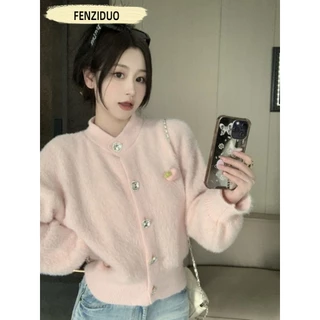 FENGZIDUO Áo Len áo khoác cardigan Vintage Thể thao Hàn Phong Minimalist WMY23A0USS 43Z231027