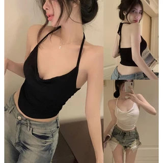 Áo crop top Cổ Chữ v Khoét Sâu Màu Sắc Trơn Quyến Rũ Thời Trang Cho Nữ